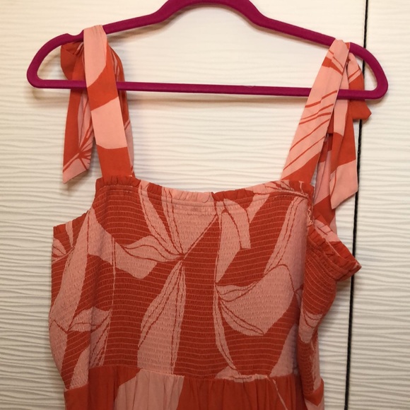 NWT A New Day orange/coral floral shoulder tie dress. Size XL. Elastic chest. - Picture 2 of 8